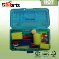 Kids art set with different size of brush with acrylic brush handles in one art tool box